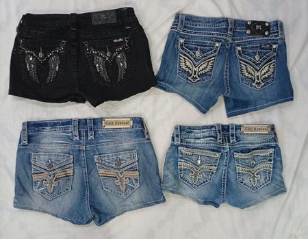CR7766 Upcycled Miss Me & Rock Revival Denim Shorts