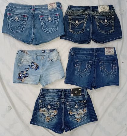 CR7775 Upcycled Miss Me & True Religion Denim Shorts