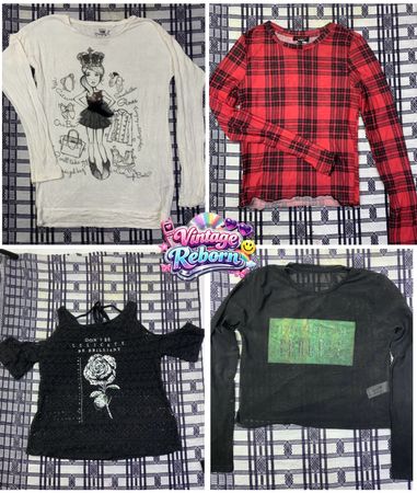 Y2K Vintage Long Sleeve Graphic & Plaid Top Mix – Edgy, Grunge & Cute Edit | VR-279