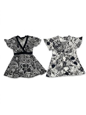 (FV-1256) Vintage Y2K Monochrome Floral & Paisley Pattern Blouse Bundle