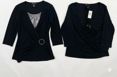 (FV-1257) Chic Minimalist All Black Bodycon Evening Wear & Basic Blouse Set