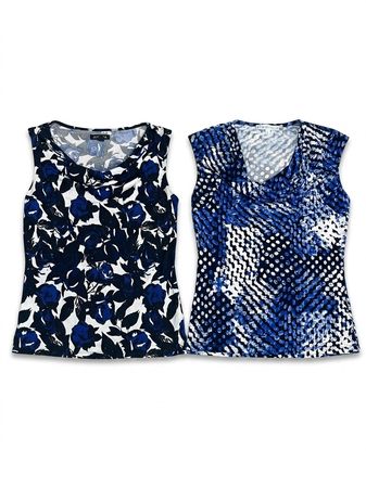 (FV-1258) Vintage Designer Mixed Blue Floral & Abstract Print Blouse Bundle Collection