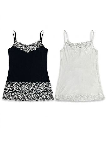 (FV-1259) Aesthetic Soft Girl Pastel Pink & Black Lace Trim Cami Top Bundle