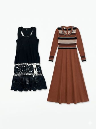 (FV-1194) Retro 90s Bohemian Print Mini Dress & Graphic Distressed Tee Mix