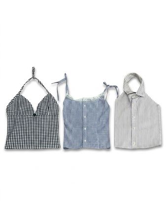 (FV-1192) Polo Checked Tops