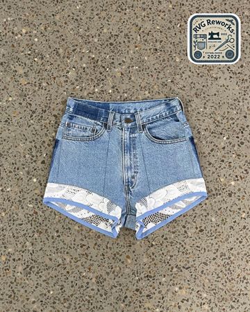 Upcycled Lace Panel Denim Shorts