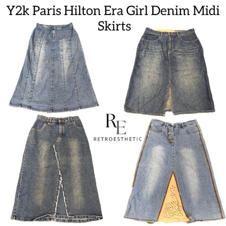 Y2k Paris Hilton Era Girl Denim Midi Skirts Re-3095