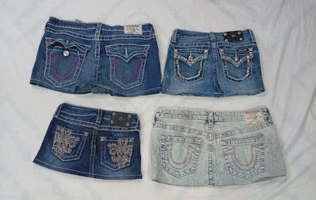 CR7813 Upcycled Mixed Branded Mini Denim Skirts