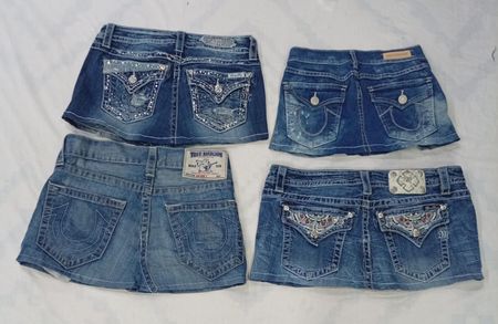 CR7814 Upcycled Mixed Branded Mini Denim Skirts