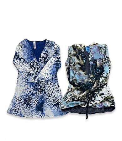 (FV-1269) Y2K Blue Aesthetic Patchwork Paisley Lace Trim Cami Blouse Lot