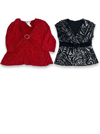 (FV-1270) Romantic Goth Red Black Glitter Lace Mesh Evening Party Top Lot