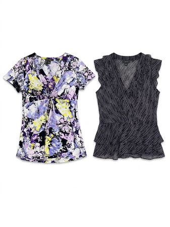 (FV-1266) Y2K Aesthetic Purple Floral Geometric Mesh Mixed Pattern Top Bundle