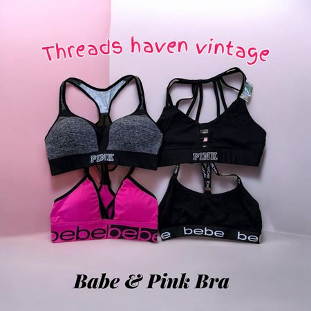 TH#0003 Y2K Vintage PINK & Bebe Sports Bras – Trendy Logo Lounge & Streetwear