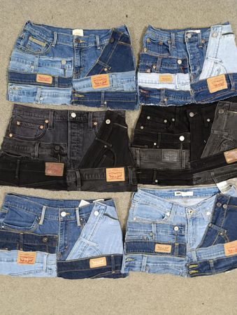 HD1458 Ladies Upcycled Levi's Belted Skirts