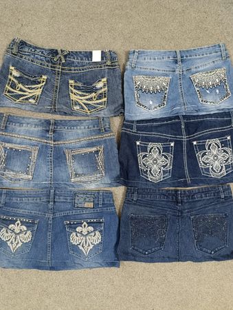 HD1456 Ladies Upcycled Y2K Embellished Denim Micro Mini Skirts