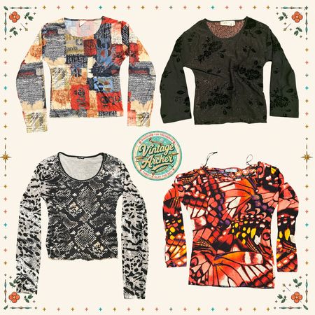Y2K Vintage Euro Print Fitted Blouses Collection