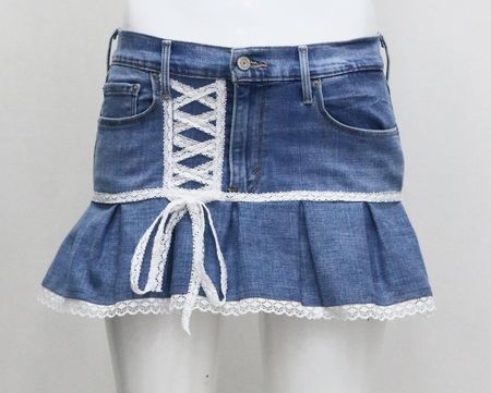 CR1541 Upcycled Denim Spitze Minirock