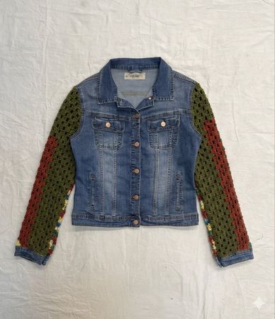 Upcycle  Denim With Crochet sleeves (Dv -04)