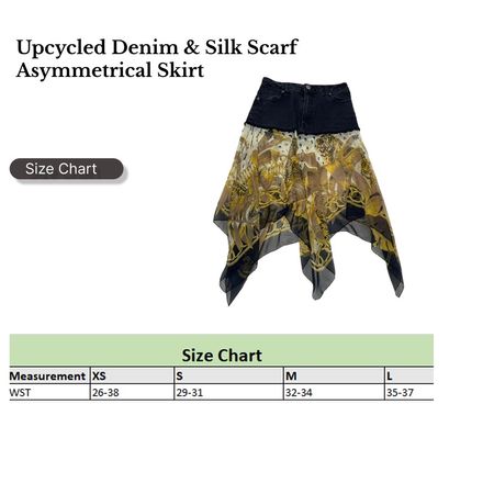 Upcycled Denim & Silk Scarf Asymmetrical Skirt