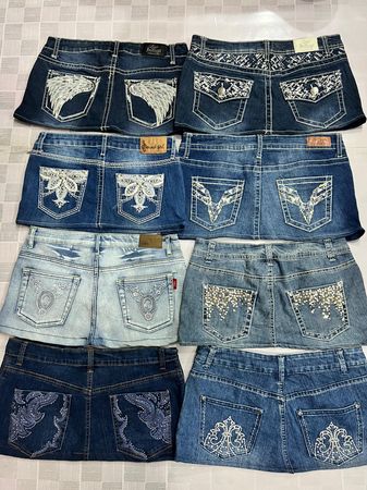 R511 Upcycled Ladies Embellished Y2k Micro Mini Skirts