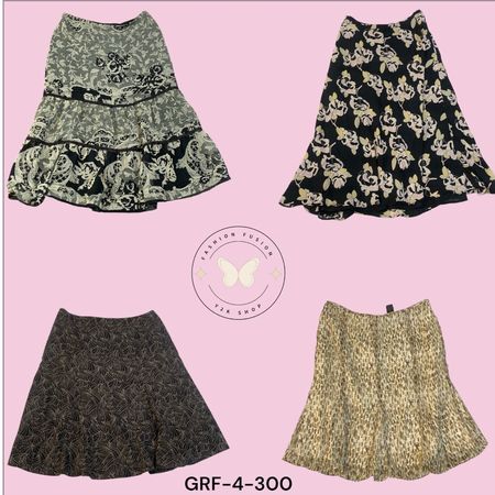 Printed Poly Skirt – Floral A-Line Midi with Elastic Waist (GRF-4-300)