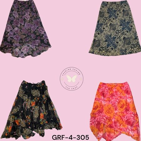 Retro Vibes Printed Poly Skirt – High-Waist A-Line (GRF-4-305)