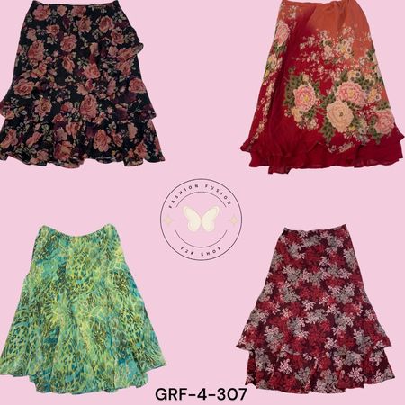 Women’s Printed Poly Skirt – High Waist Floral Midi Skirt (GRF-4-307)