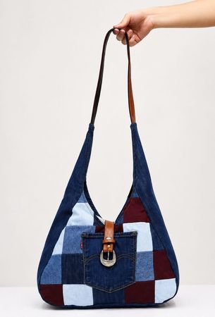 CR1542 Upcycled Denim Patchwork Shoulder Bag