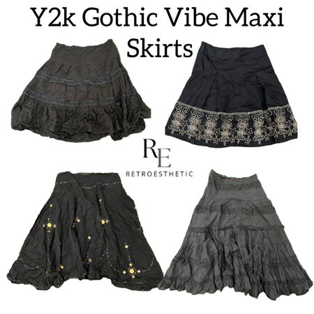 Y2k Gothic Vibe Maxi Skirt Re-3111