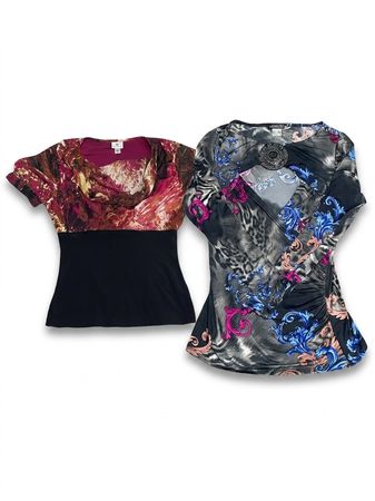 (FV-1307) Y2K Printed Tops Bundle – Vintage Abstract & Floral Slim Fit Tees Collection