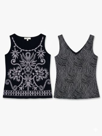 (FV-1308) Y2K Schwarze Glitzeroberteile Bundle – Vintage Partykleidung, Glitzer-Mesh & Elegante Abendkollektion für Damen