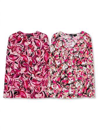 (FV-1309) Pink Y2K Ästhetik Bundle – Florale, Paisley & Retro Druck Oberteile & Rock Set