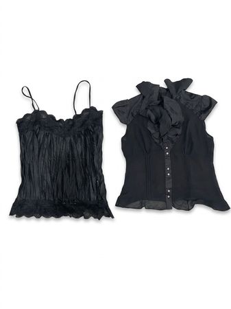 (FV-1310) Y2K Black Vintage Tops Bundle – Goth Aesthetic, Mesh, Lace & Minimal Grunge Women’s Wear