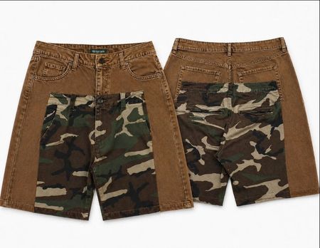 CR1544 Upcycled Camo Panel Shorts