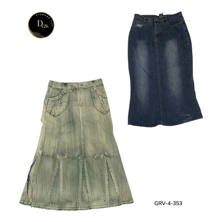 Vintage Y2K Denim Long Skirt – High Waist Maxi Streetwear (GRV-4-353)