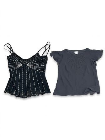 (FV-1311) All Black Party Tops Bundle – Lace, Sequin & Sheer Elegant Nightwear Collection