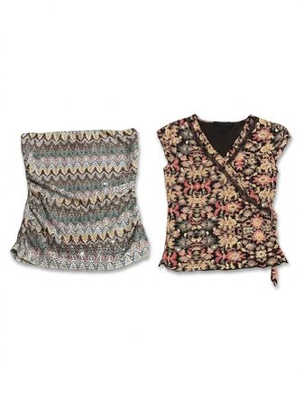 (FV-1314) Vintage Floral & Boho Tops Bundle – Earth Tone Y2K Blouses, Indie Retro Mixed Prints Collection