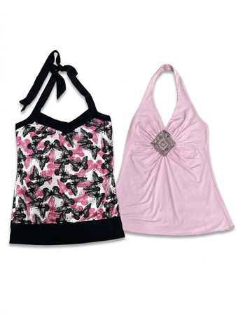 (FV-1288) Y2K Cute Tops Bundle – Pink, Polka Dot & Floral Party Camis Collection