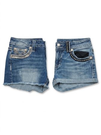 (FV-1233) Y2K Sexy Denim Shorts BackPocket Embellishment Details  (Missme , mudd , Vigoss)
