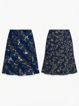 (FV-1328) Vintage Blue & Green Printed Midi Skirts Bundle – Y2K Chic, Floral & Abstract Summer Wear