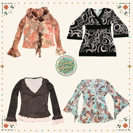 Blouses Y2K Boho Chic – Tops en maille, tie-dye et fleurs : 7 pièces (LS-1)