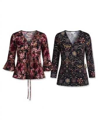 (FV-1340) Y2K Floral Print Tops & Dresses Bundle – Pink Black Vintage Streetwear Women’s Fashion Wholesale Lot