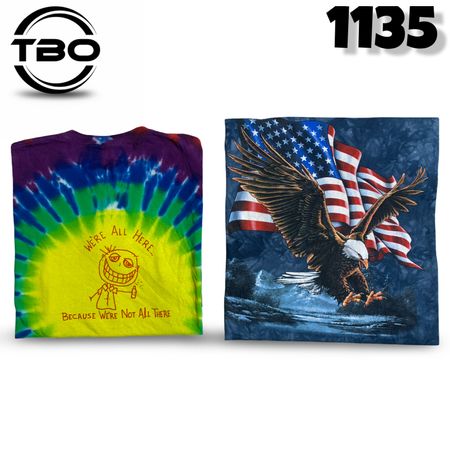 tie-dye t-shirts featuring a flying bald eagle and American flag graphic. #1135