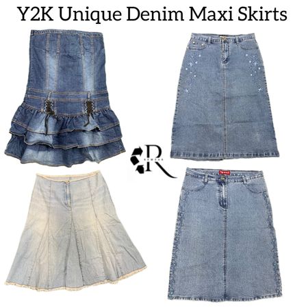 Y2K Unique Denim Maxi Skirts RW-1872