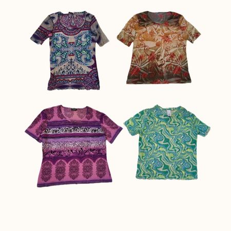 Y2K Psychedelic & Boho Patterned Mesh Top Bundle
 ( ST 026 )