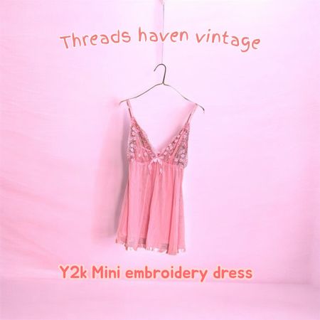 TH#0100 Y2K Embroidered Midi Net Dress – Elegant Sheer Vintage Vibes