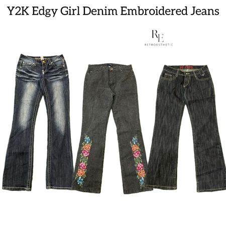 Y2K Unique Denim Embroidered Jeans RE-3136
