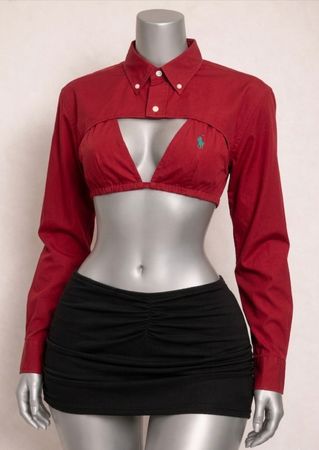 🔥 Upcycled Ralph Lauren Cut Out Crop Tops - Y2K