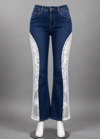 CR1557 Upcycled Lace Panel Flare Jeans