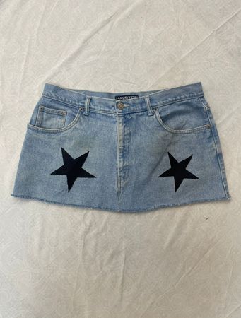 Upcycled Denim Mini Skirt - Y2K Streetwear Star Print